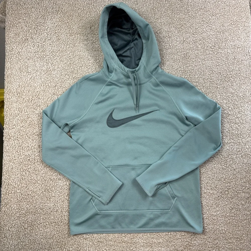 Nike Therma Dri Fit Hoodie Women S Teal Swoosh Pullover Fleece Sweatshirt Logo